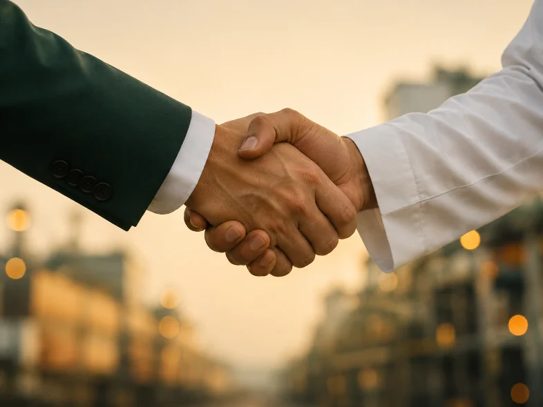 Close-up of two businesspeople shaking hands